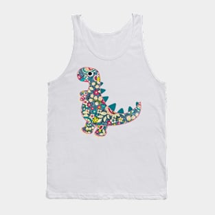 Vintage floral T-Rex Dinosaur on red background Tank Top